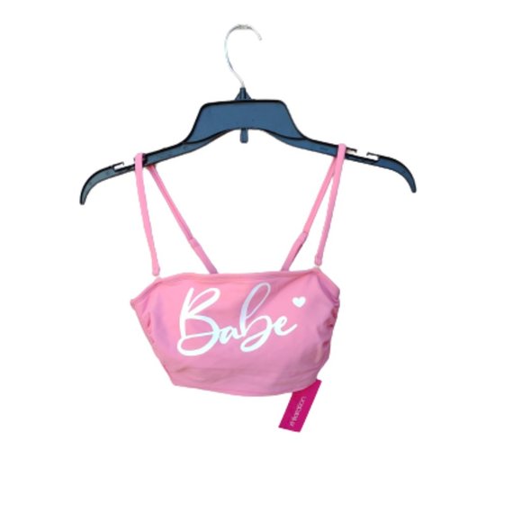 Xhilaration Pink Bikini Top Graphic "Babe" Bandeau Crop Style NWT Swimwear - Picture 2 of 9